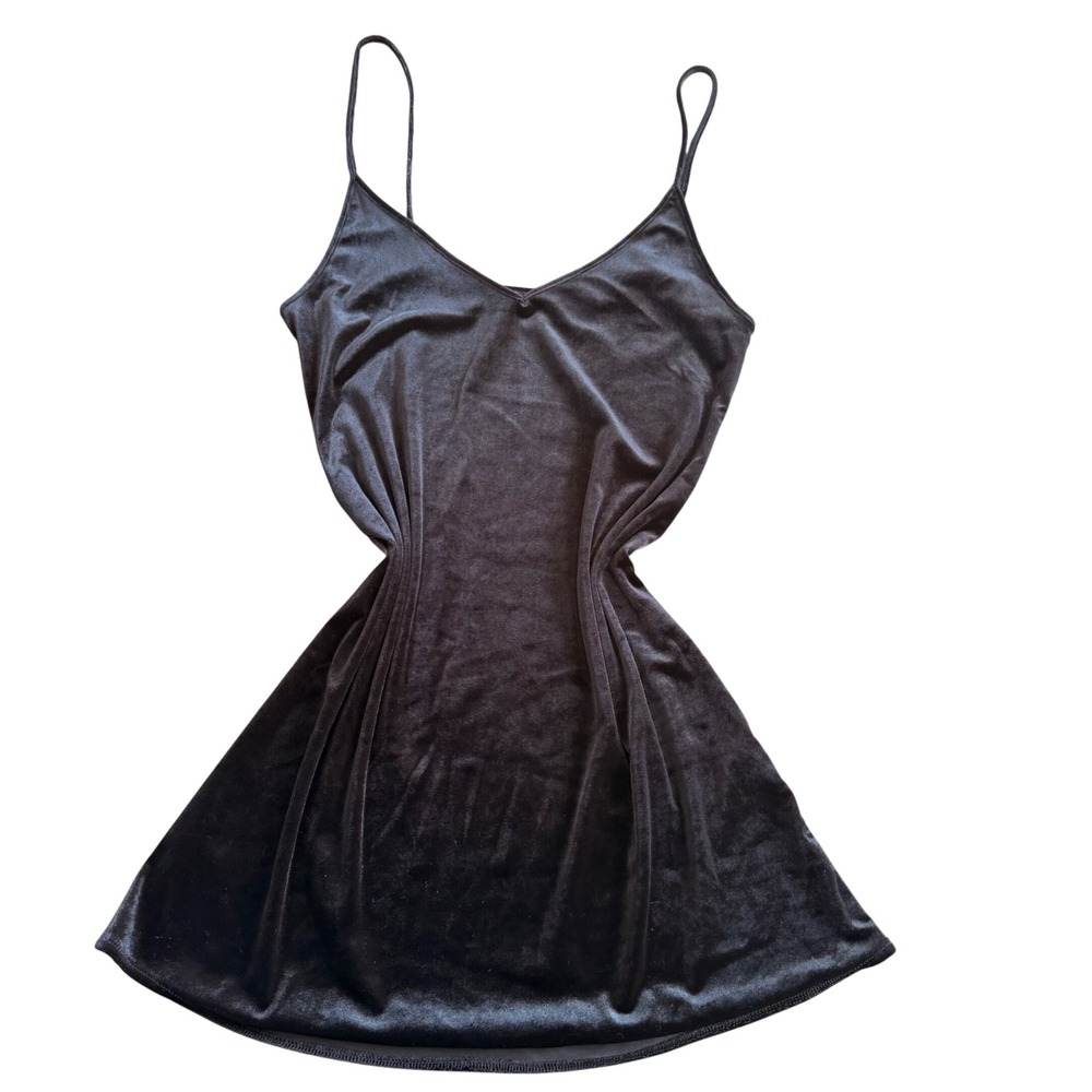 Brandy Melville Womens Black Velvet Mini Slip Dress V-Neck Spaghetti Strap M - Picture 4 of 6
